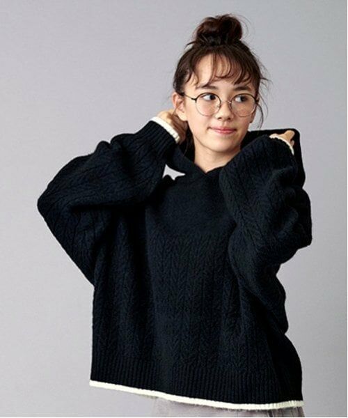 POM PONETTE AMI / ポンポネット アミ パーカー | 【AMI】ケーブルニットパーカ（黒）