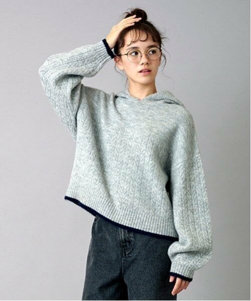 POM PONETTE AMI / ポンポネット アミ パーカー | 【AMI】ケーブルニットパーカ（トップ グレー）