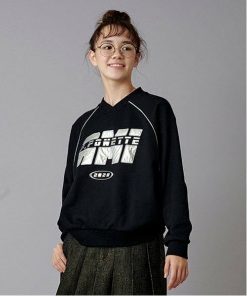 POM PONETTE AMI / ポンポネット アミ スウェット | 【AMI】裏起毛Vネックプルオーバー（黒）