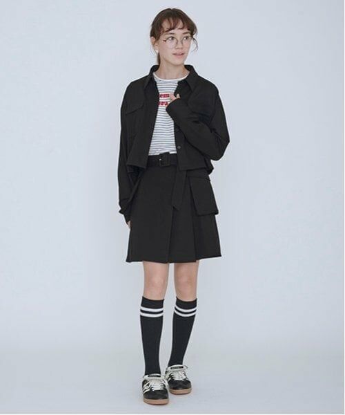 POM PONETTE AMI / ポンポネット アミ ミニ・ひざ丈スカート | 【AMI】ポケットベルト付ラップスカート（黒）