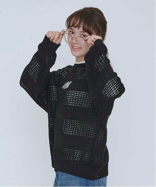 POM PONETTE AMI / ポンポネット アミ ニット・セーター | 【AMI】メッシュシャドウボーダーニットプルオーバー | 詳細1