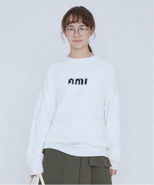 POM PONETTE AMI / ポンポネット アミ ニット・セーター | 【AMI】メッシュシャドウボーダーニットプルオーバー | 詳細13