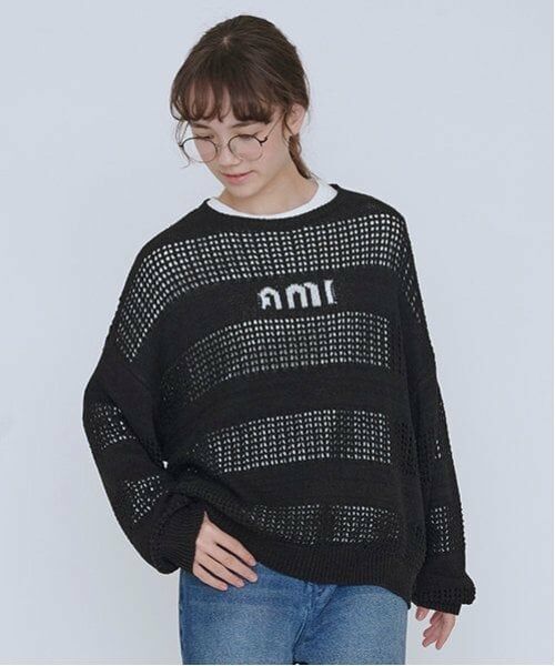 POM PONETTE AMI / ポンポネット アミ ニット・セーター | 【AMI】メッシュシャドウボーダーニットプルオーバー | 詳細2