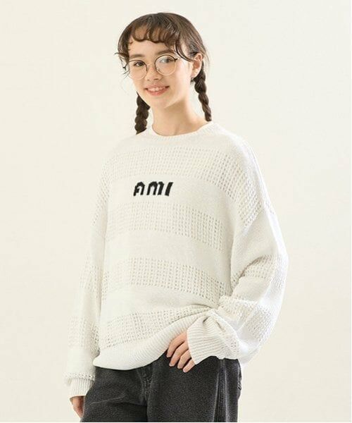 POM PONETTE AMI / ポンポネット アミ ニット・セーター | 【AMI】メッシュシャドウボーダーニットプルオーバー | 詳細20