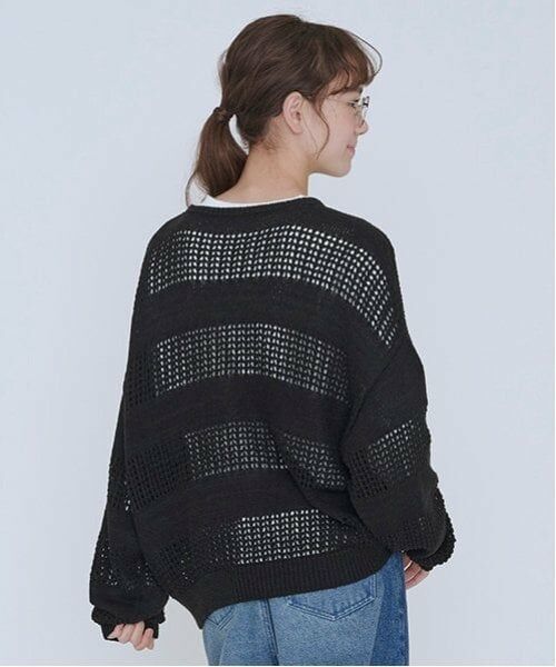 POM PONETTE AMI / ポンポネット アミ ニット・セーター | 【AMI】メッシュシャドウボーダーニットプルオーバー | 詳細3