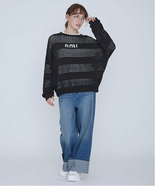 POM PONETTE AMI / ポンポネット アミ ニット・セーター | 【AMI】メッシュシャドウボーダーニットプルオーバー | 詳細4