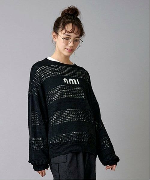 POM PONETTE AMI / ポンポネット アミ ニット・セーター | 【AMI】メッシュシャドウボーダーニットプルオーバー | 詳細5