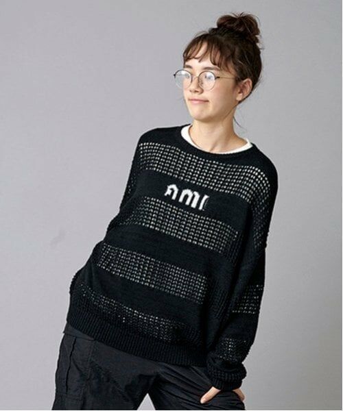 POM PONETTE AMI / ポンポネット アミ ニット・セーター | 【AMI】メッシュシャドウボーダーニットプルオーバー | 詳細6