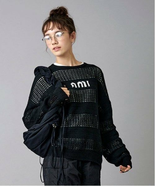 POM PONETTE AMI / ポンポネット アミ ニット・セーター | 【AMI】メッシュシャドウボーダーニットプルオーバー | 詳細7