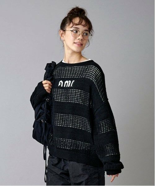 POM PONETTE AMI / ポンポネット アミ ニット・セーター | 【AMI】メッシュシャドウボーダーニットプルオーバー | 詳細8