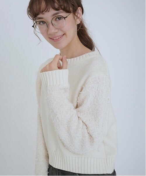POM PONETTE AMI / ポンポネット アミ ニット・セーター | 【AMI】チュールテープミックススリーブニットプルオーバー | 詳細1