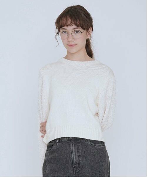 POM PONETTE AMI / ポンポネット アミ ニット・セーター | 【AMI】チュールテープミックススリーブニットプルオーバー | 詳細2
