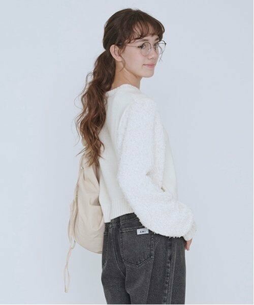 POM PONETTE AMI / ポンポネット アミ ニット・セーター | 【AMI】チュールテープミックススリーブニットプルオーバー | 詳細4