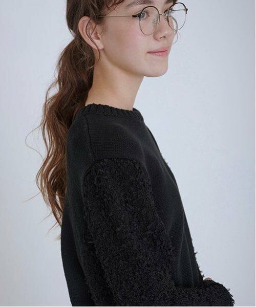 POM PONETTE AMI / ポンポネット アミ ニット・セーター | 【AMI】チュールテープミックススリーブニットプルオーバー | 詳細5