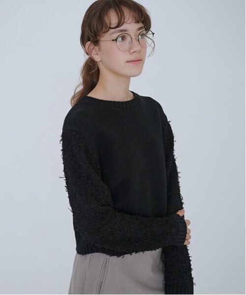 POM PONETTE AMI / ポンポネット アミ ニット・セーター | 【AMI】チュールテープミックススリーブニットプルオーバー | 詳細6
