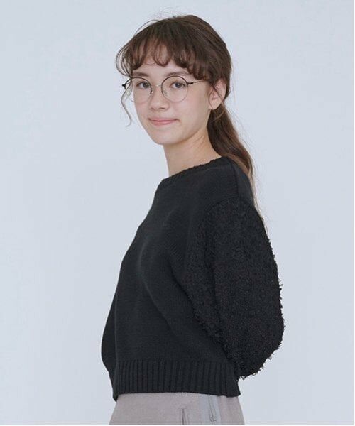 POM PONETTE AMI / ポンポネット アミ ニット・セーター | 【AMI】チュールテープミックススリーブニットプルオーバー | 詳細7