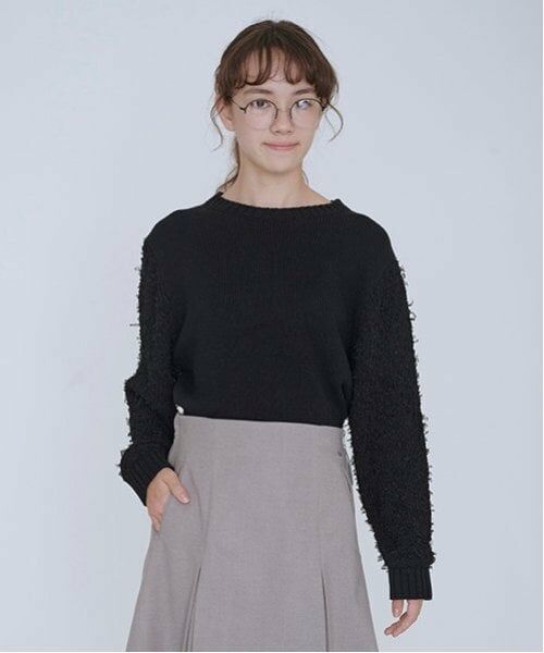 POM PONETTE AMI / ポンポネット アミ ニット・セーター | 【AMI】チュールテープミックススリーブニットプルオーバー（黒）