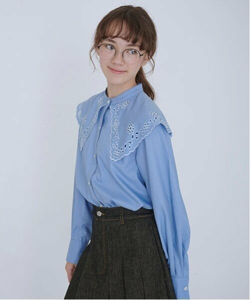 POM PONETTE AMI / ポンポネット アミ シャツ・ブラウス | 【AMI】カットワーク刺繍ビッグカラーブラウス | 詳細1