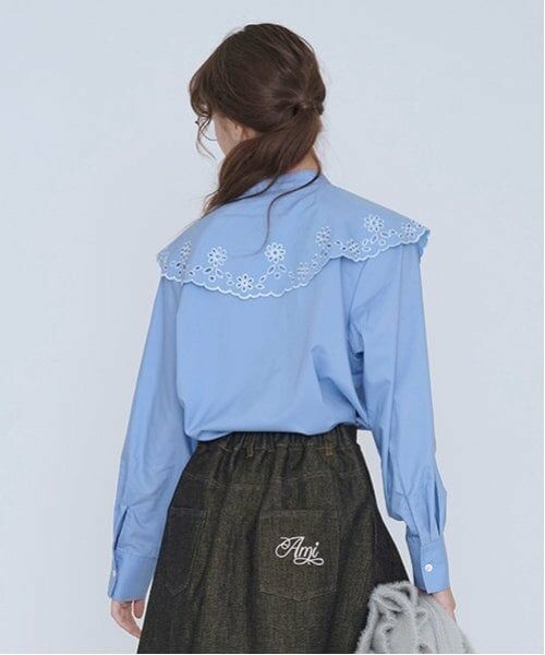 POM PONETTE AMI / ポンポネット アミ シャツ・ブラウス | 【AMI】カットワーク刺繍ビッグカラーブラウス | 詳細4