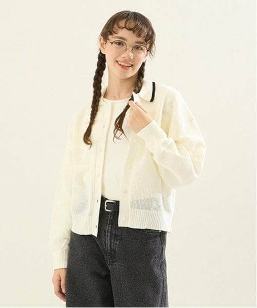 POM PONETTE AMI / ポンポネット アミ カーディガン・ボレロ | 【AMI】ライン衿メッシュカーデ×ロンTセット（オフ ホワイト）