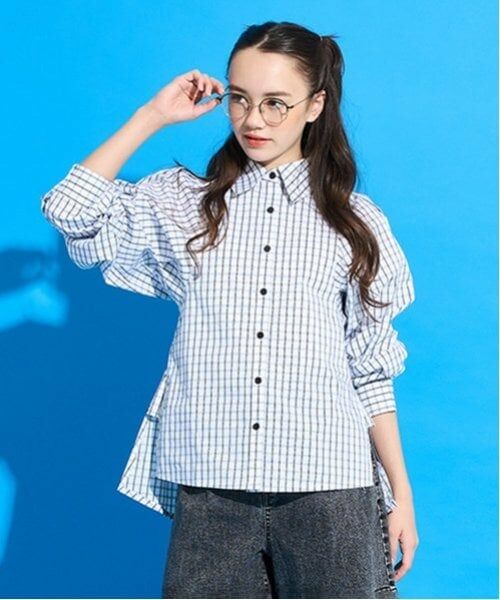 POM PONETTE AMI / ポンポネット アミ シャツ・ブラウス | 【AMI】ボリュームスリーフチェックブラウス（オフ ホワイト）