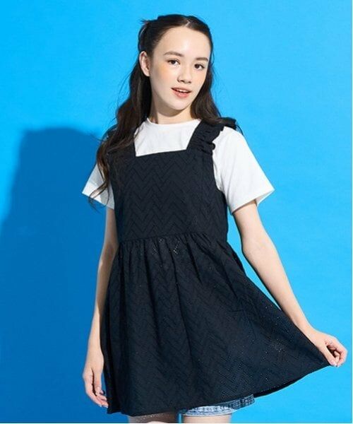 POM PONETTE AMI / ポンポネット アミ その他トップス | 【Cuugal掲載】【AMI】カットワーク刺しゅうレースチュニック×インナーTシャツセット（黒）