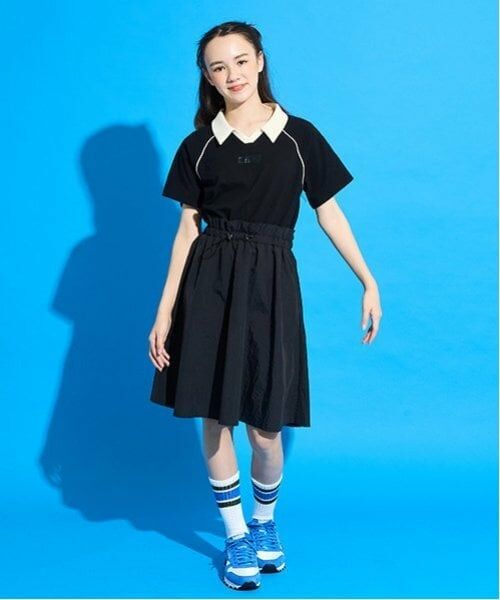 POM PONETTE AMI / ポンポネット アミ ミニ丈・ひざ丈ワンピース | 【AMI】【撥水】ドッキングゲームシャツワンピース（黒）