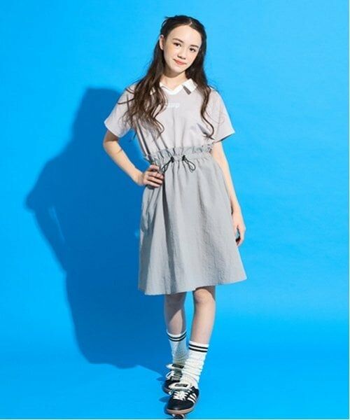 POM PONETTE AMI / ポンポネット アミ ミニ丈・ひざ丈ワンピース | 【AMI】【撥水】ドッキングゲームシャツワンピース（ライト グレー）