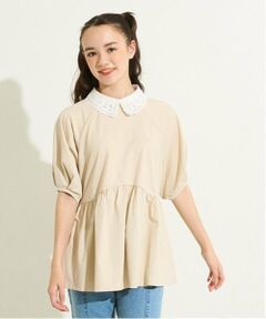 POM PONETTE AMI / ポンポネット アミ シャツ・ブラウス | 【AMI】【接触冷感】刺しゅう衿ペプラムカットプルオーバー