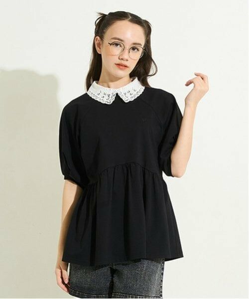 POM PONETTE AMI / ポンポネット アミ シャツ・ブラウス | 【AMI】【接触冷感】刺しゅう衿ペプラムカットプルオーバー | 詳細14