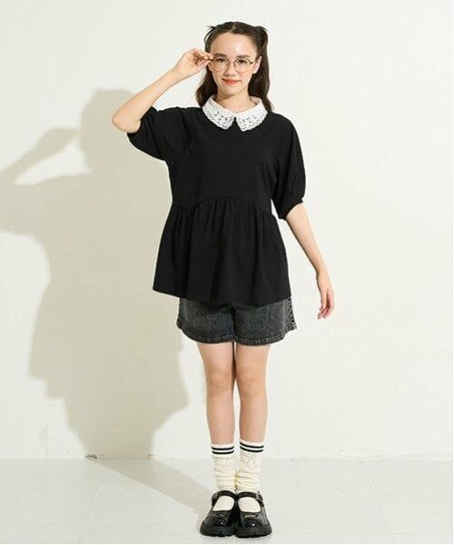 POM PONETTE AMI / ポンポネット アミ シャツ・ブラウス | 【AMI】【接触冷感】刺しゅう衿ペプラムカットプルオーバー | 詳細16