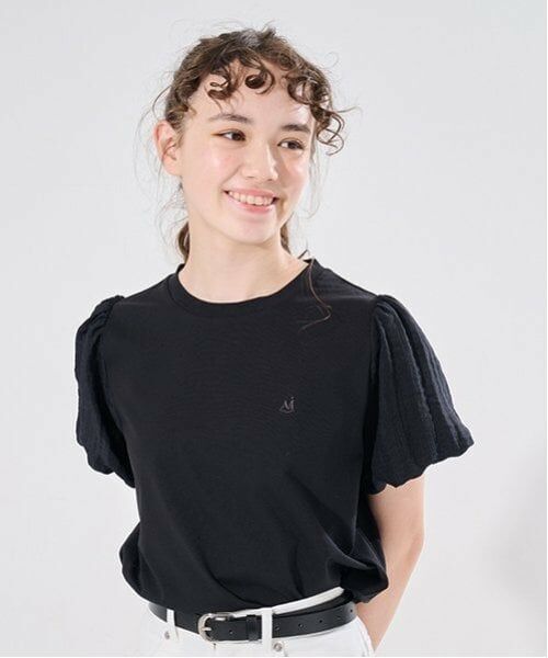 POM PONETTE AMI / ポンポネット アミ Tシャツ | 【AMI】【接触冷感】バルーンスリーブTシャツ（黒）
