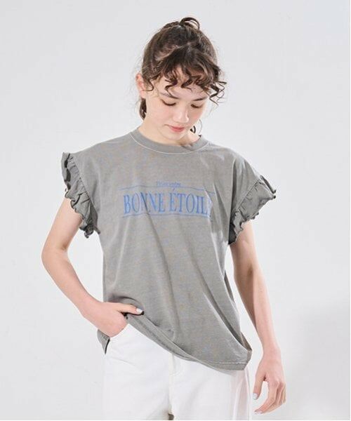 POM PONETTE AMI / ポンポネット アミ Tシャツ | 【AMI】袖フリルピグメントTシャツ（グレー）