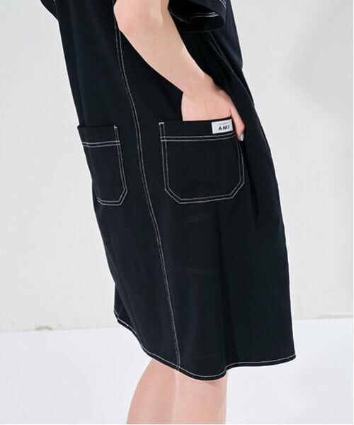 POM PONETTE AMI / ポンポネット アミ ミニ丈・ひざ丈ワンピース | 【AMI】ステッチデザインTワンピース | 詳細16