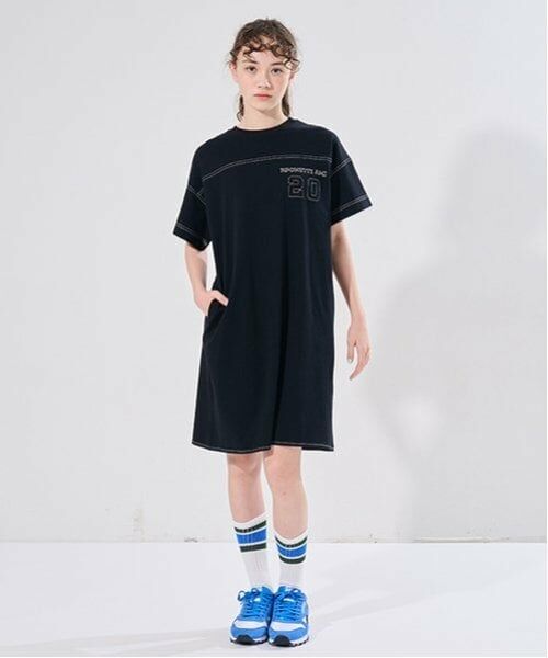 POM PONETTE AMI / ポンポネット アミ ミニ丈・ひざ丈ワンピース | 【AMI】ステッチデザインTワンピース（黒）