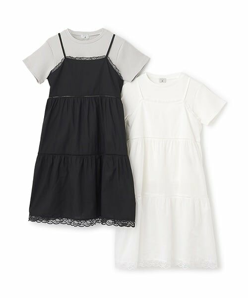 POM PONETTE AMI / ポンポネット アミ ミニ丈・ひざ丈ワンピース | 【AMI】コットンレースキャミワンピース×Tシャツセット | 詳細11