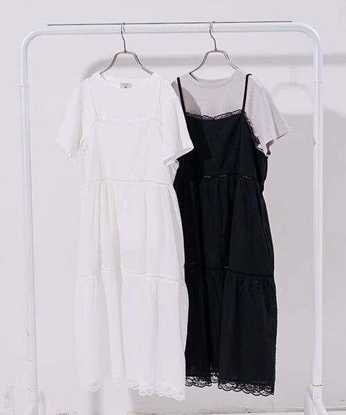 POM PONETTE AMI / ポンポネット アミ ミニ丈・ひざ丈ワンピース | 【AMI】コットンレースキャミワンピース×Tシャツセット | 詳細12