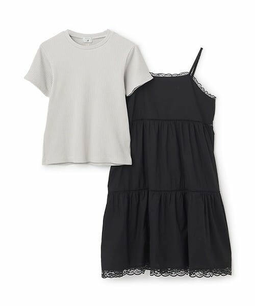 POM PONETTE AMI / ポンポネット アミ ミニ丈・ひざ丈ワンピース | 【AMI】コットンレースキャミワンピース×Tシャツセット | 詳細2