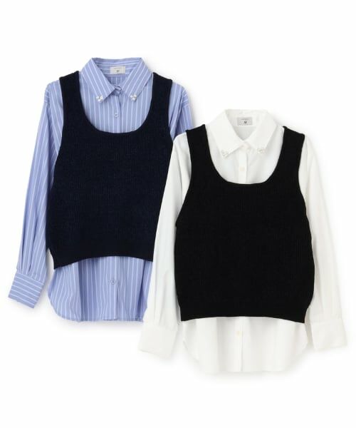 POM PONETTE AMI / ポンポネット アミ シャツ・ブラウス | 【AMI】パール衿シャツ×ニットベスト | 詳細10