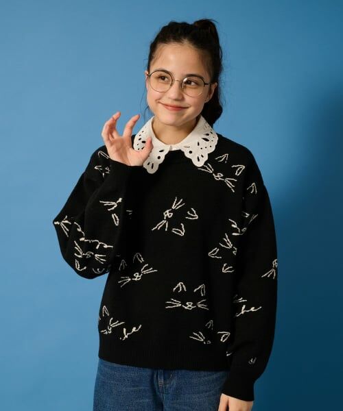 POM PONETTE AMI / ポンポネット アミ ニット・セーター | 【AMI】猫総柄ジャカード衿つきニット | 詳細10