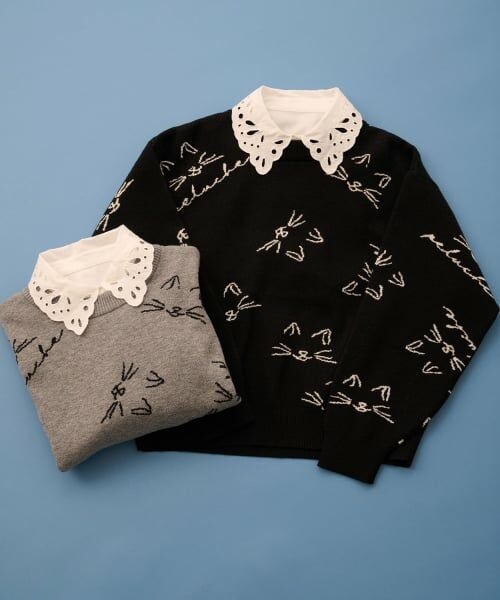 POM PONETTE AMI / ポンポネット アミ ニット・セーター | 【AMI】猫総柄ジャカード衿つきニット | 詳細16