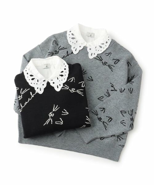 POM PONETTE AMI / ポンポネット アミ ニット・セーター | 【AMI】猫総柄ジャカード衿つきニット | 詳細6