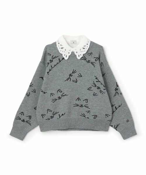 POM PONETTE AMI / ポンポネット アミ ニット・セーター | 【AMI】猫総柄ジャカード衿つきニット | 詳細8
