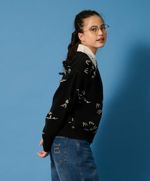 POM PONETTE AMI / ポンポネット アミ ニット・セーター | 【AMI】猫総柄ジャカード衿つきニット | 詳細9