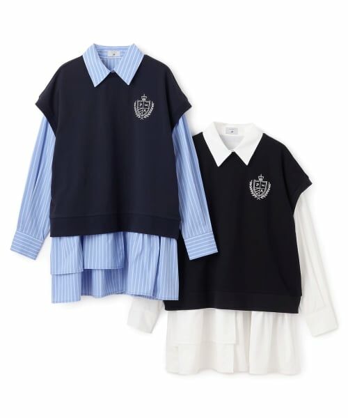 POM PONETTE AMI / ポンポネット アミ ミニ丈・ひざ丈ワンピース | 【AMI】ミニ裏毛ベスト×ペプラムシャツワンピースセット | 詳細11