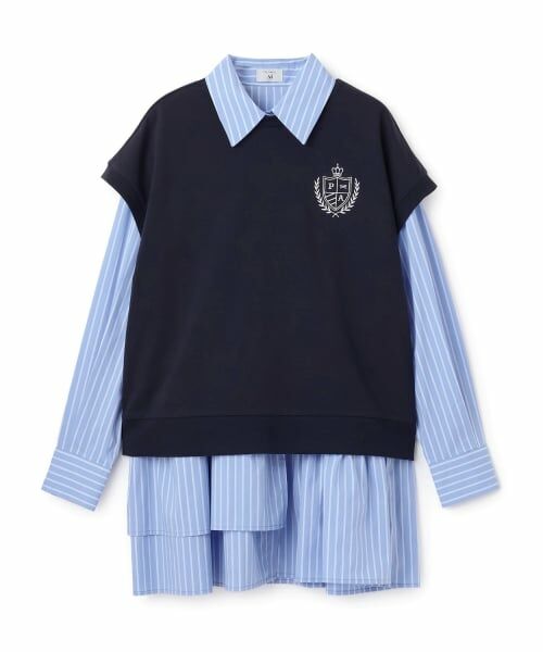 POM PONETTE AMI / ポンポネット アミ ミニ丈・ひざ丈ワンピース | 【AMI】ミニ裏毛ベスト×ペプラムシャツワンピースセット | 詳細12