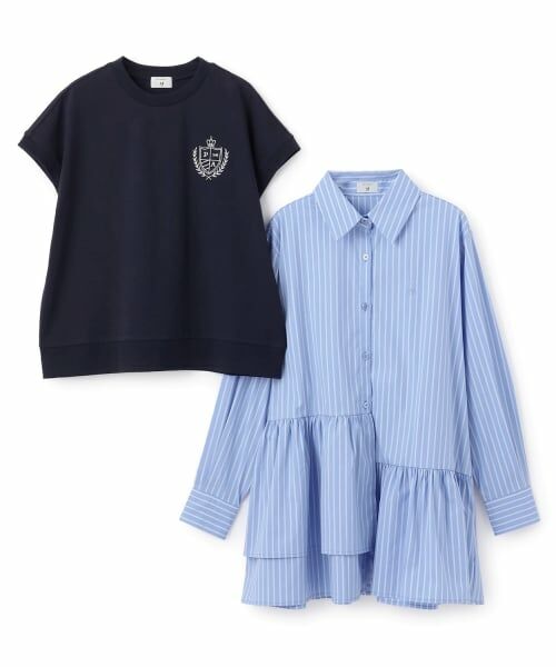 POM PONETTE AMI / ポンポネット アミ ミニ丈・ひざ丈ワンピース | 【AMI】ミニ裏毛ベスト×ペプラムシャツワンピースセット | 詳細2