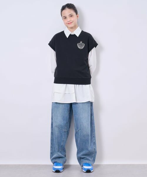 POM PONETTE AMI / ポンポネット アミ ミニ丈・ひざ丈ワンピース | 【AMI】ミニ裏毛ベスト×ペプラムシャツワンピースセット（黒）