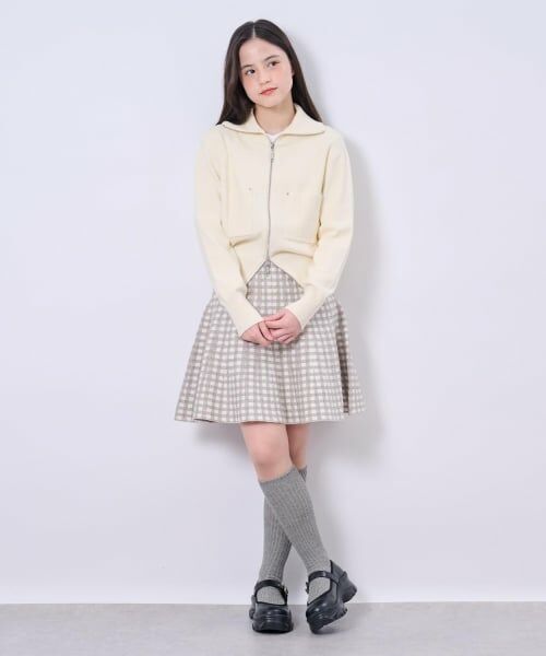 POM PONETTE AMI / ポンポネット アミ ショート・ハーフ・半端丈パンツ | 【AMI】ダブルジップニットカーデ×チェックマーメイドスカート（オフ ホワイト）