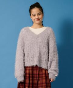 POM PONETTE AMI / ポンポネット アミ ニット・セーター | 【AMI】Vネック猫シャギーニット×Tシャツセット